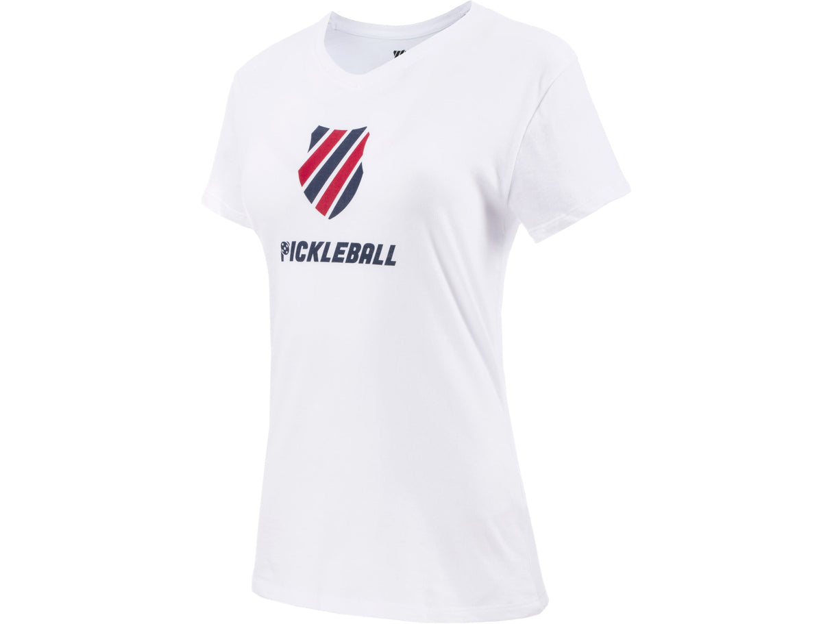 194432-114 | WOMENS PICKLEBALL T-SHIRT | WHITE/BLUE/RED