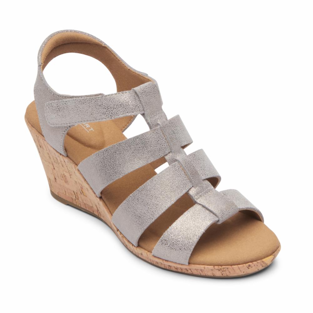 Rockport Women BRIAH NEW GLADIATOR TAUPE METALLIC LTHR