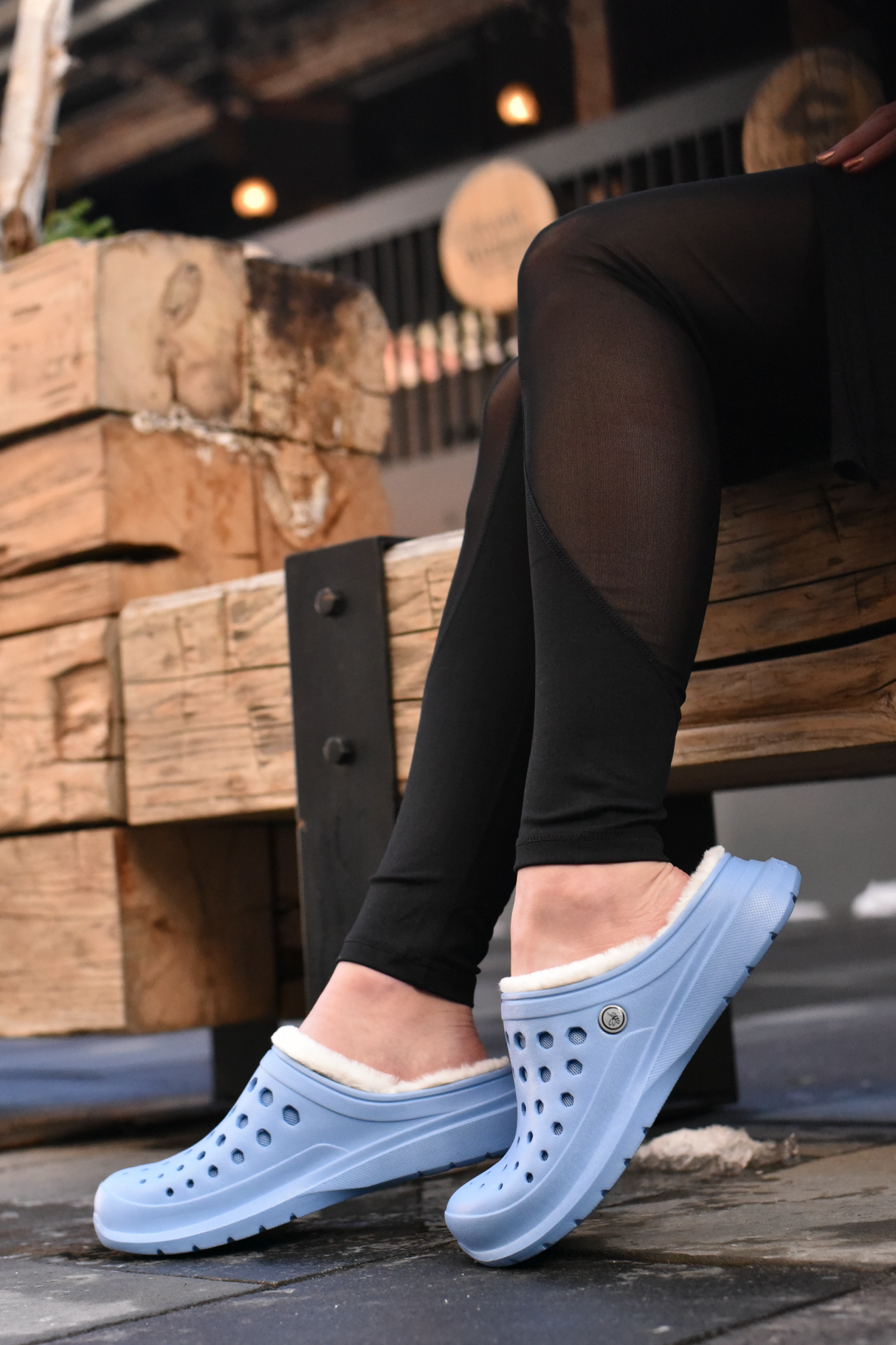 Cozy Lined Clog - Light Blue/Natural